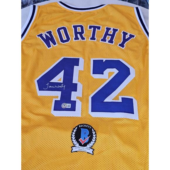 Shirts | James Worthy Autographedsigned Jersey Yellow Custom Jersey Big ...